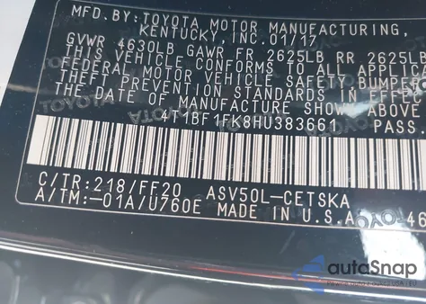 2017 Toyota Camry Se z USA, uszkodzony, nr VIN 4T1BF1FK8HU383661